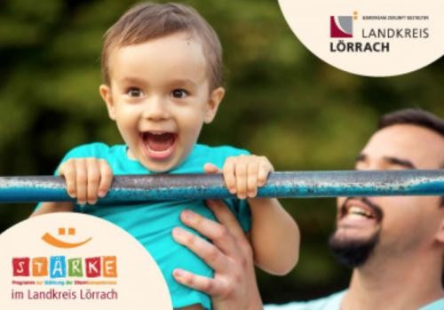 Elternbildungsprogramm Stärke Das Bild zeigt einen Vater mit seinem kleinen Sohn, der mit Hilfe des Vaters einen Klimmzug an einer Stange macht.