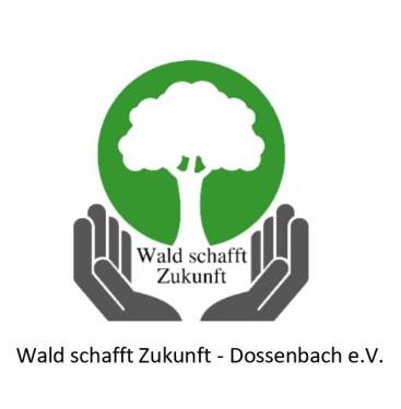 Das Bild zeigt das Logo des Vereins Wald schafft Zukunft - Dossenbach. In zwei schwarze Hände ist ein Baum auf grünem Hintergrund eingebettet.