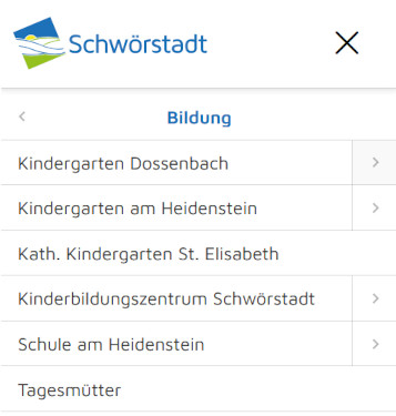 Jeder Bereich des Menüs hat noch weitere Unterpunkte, die inhaltlich zusammengehören..